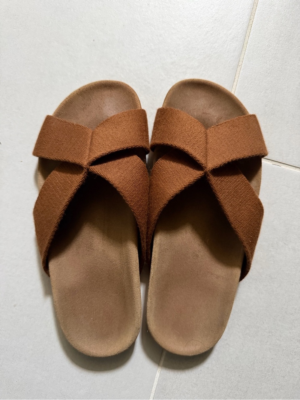 Jenni Kayne Brown Crisscross Slide Sandals